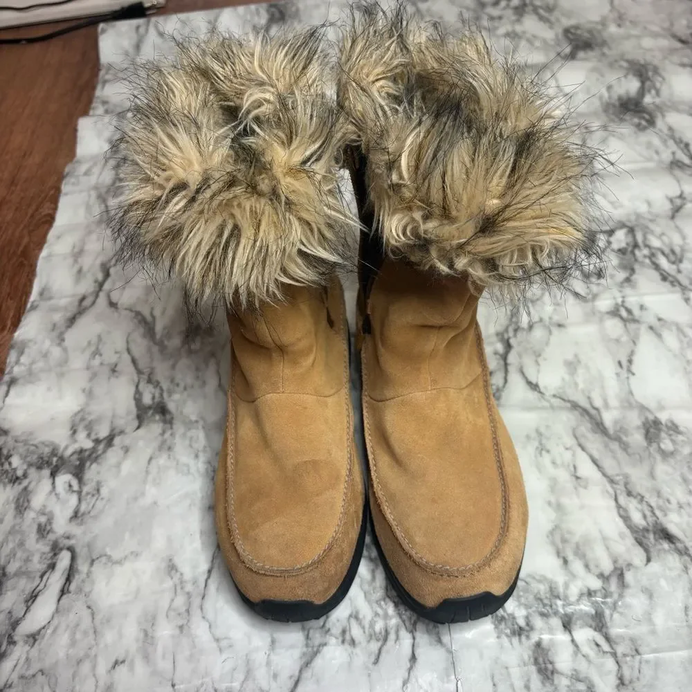 Sorel Northern Lite Tall Snow Boots Waterproof Suede Faux Fur Brown tan 9